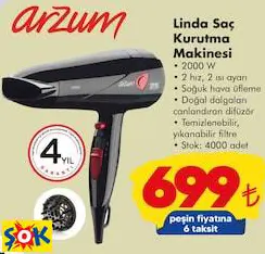 ARZUM LİNDA SAÇ KURUTMA MAKİNESİ 2000 W ARZUM LİNDA SAÇ KURUTMA MAKİNESİ 2000 W